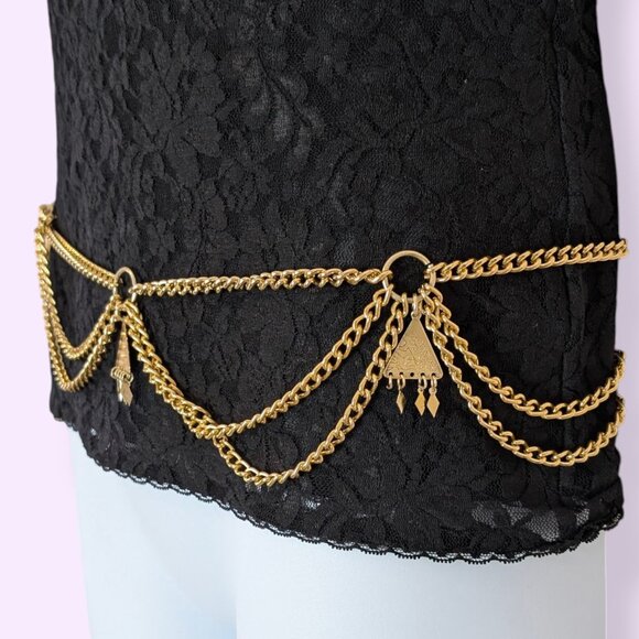 (2/$20) V. Gold Tone Dangling Chain Belt - Picture 4 of 5